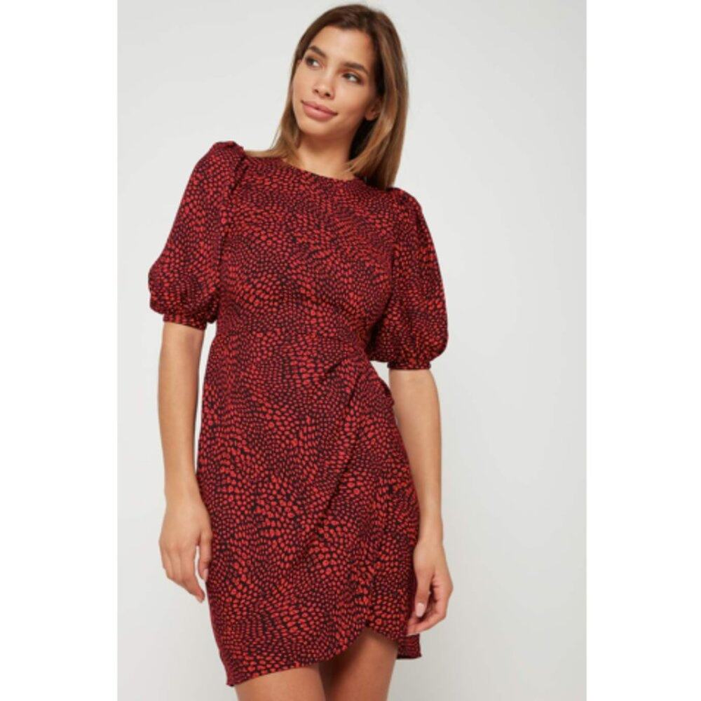 Banana Republic Red Print Puff-Sleeve Sheath Dress